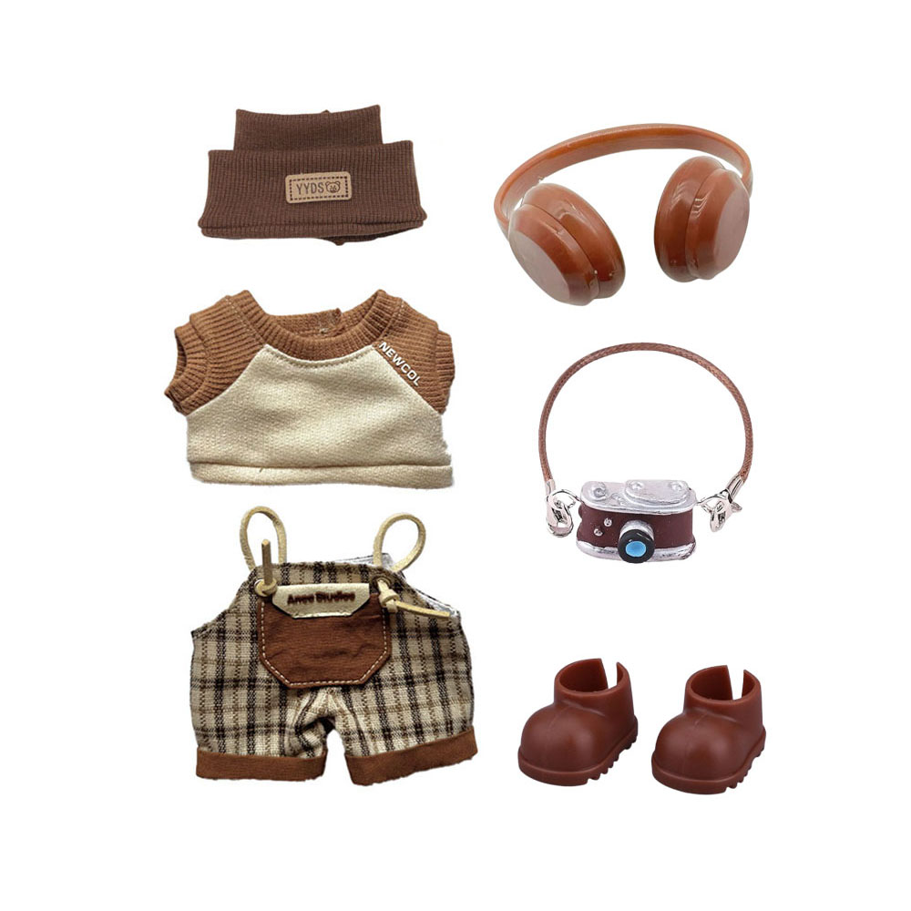 Vêtements pour poupée Labubu V1 V2 V3, T-shirt rétro marron, beau ensemble de vêtements, accessoires de poupée
