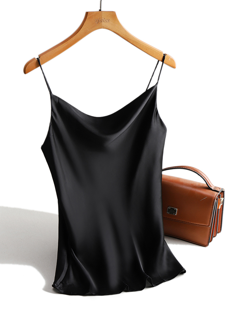 Débardeurs en satin de soie pour femme, été 2026, sexy, basiques, à fines bretelles, sans manches, camisoles, gilets, noir et blanc