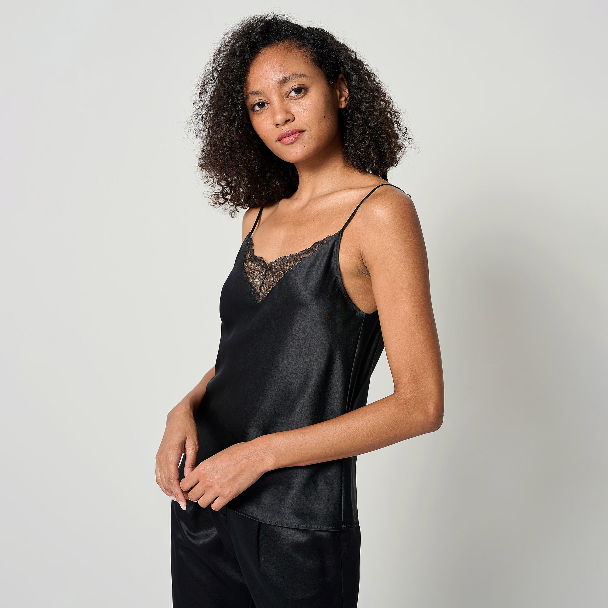 LILYSILK Camisole 2 en 1 en soie pour femme MIM Vest Top avec col en V en dentelle et fines bretelles réglables