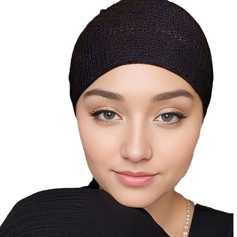 Chapeaux en maille musulmane pour femmes, casquettes légères et portables de couleur unie, casquettes de crâne islamique, filet à cheveux noir