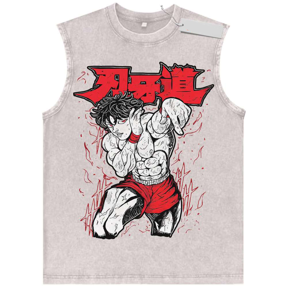Japon Anime hanma baki débardeurs homme chemise sans manches Vintage lavé gilet été Y2k vêtements décontracté Harajuku Streetwear t-shirt