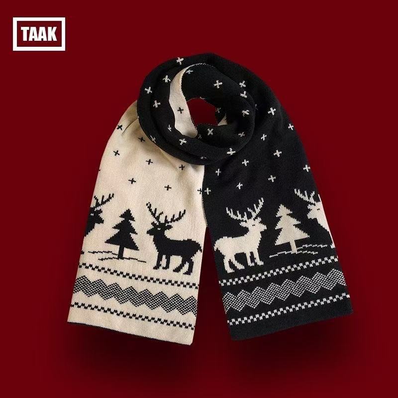 Écharpe d’hiver chaude pour femmes et hommes, motif cerf ou élan, écharpe tricotée double face, châle en laine à la fois tendance et polyvalent, cadeau de Noël pour les filles.