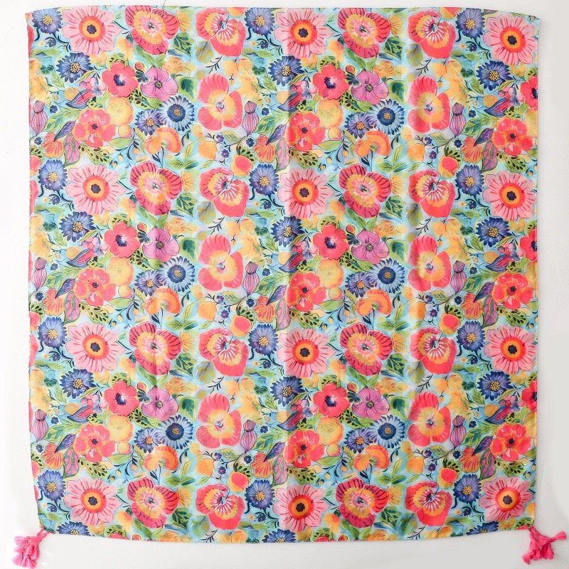 Châle Foulard en Viscose à Motif Floral Pétale et Pompon, Style Espagnol, pour Femme, Imprimé de Haute Qualité, Doux, Pashmina, Étole, Hijab Musulman, 180*90 cm