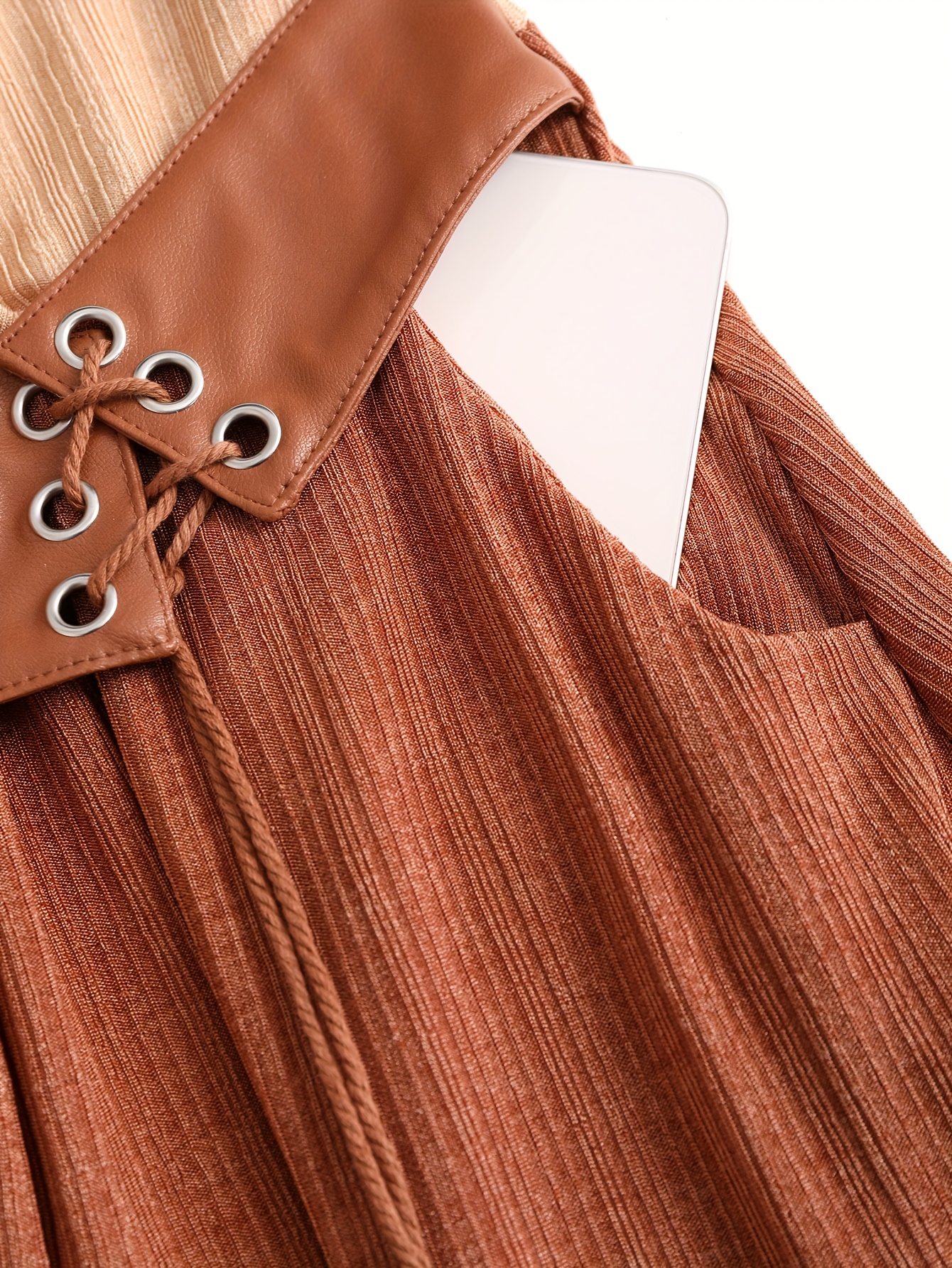 Robe grande taille pour femmes, mode européenne et américaine, avec patchwork, cravate, corde de chanvre, poches à pompons, ourlet à volants et nervuré