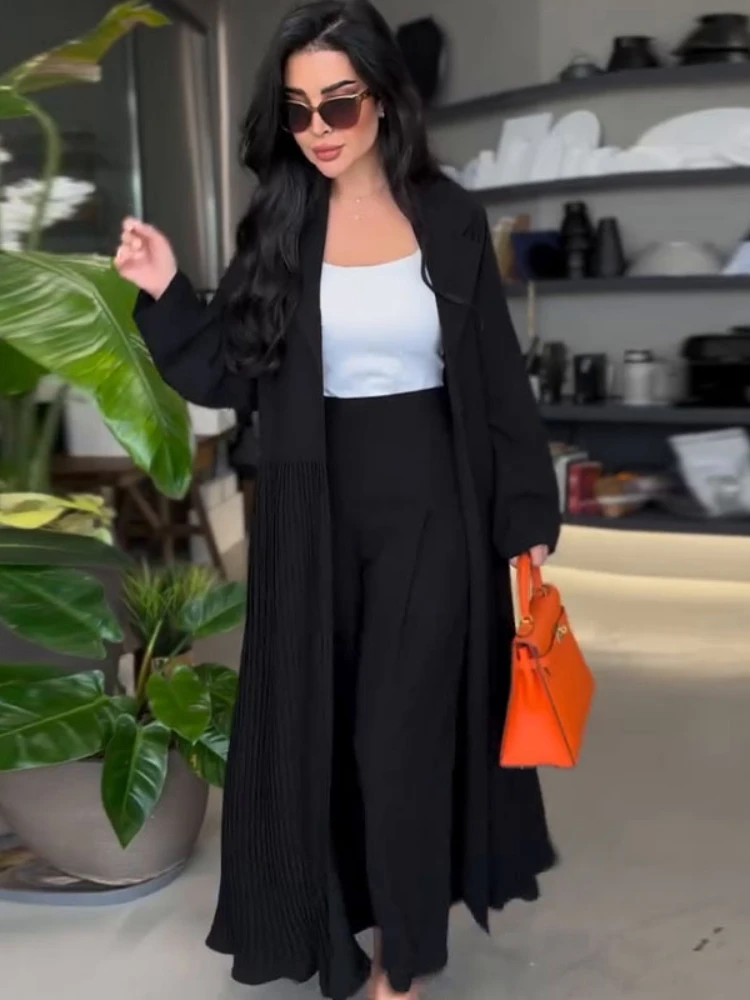 Ensemble 2 pièces pour femmes musulmanes, robe longue plissée, Ramadan, Maroc, Dubaï, Abayas, Cardigan, Kaftan, Pantalon long, Eid Abaya, 2025