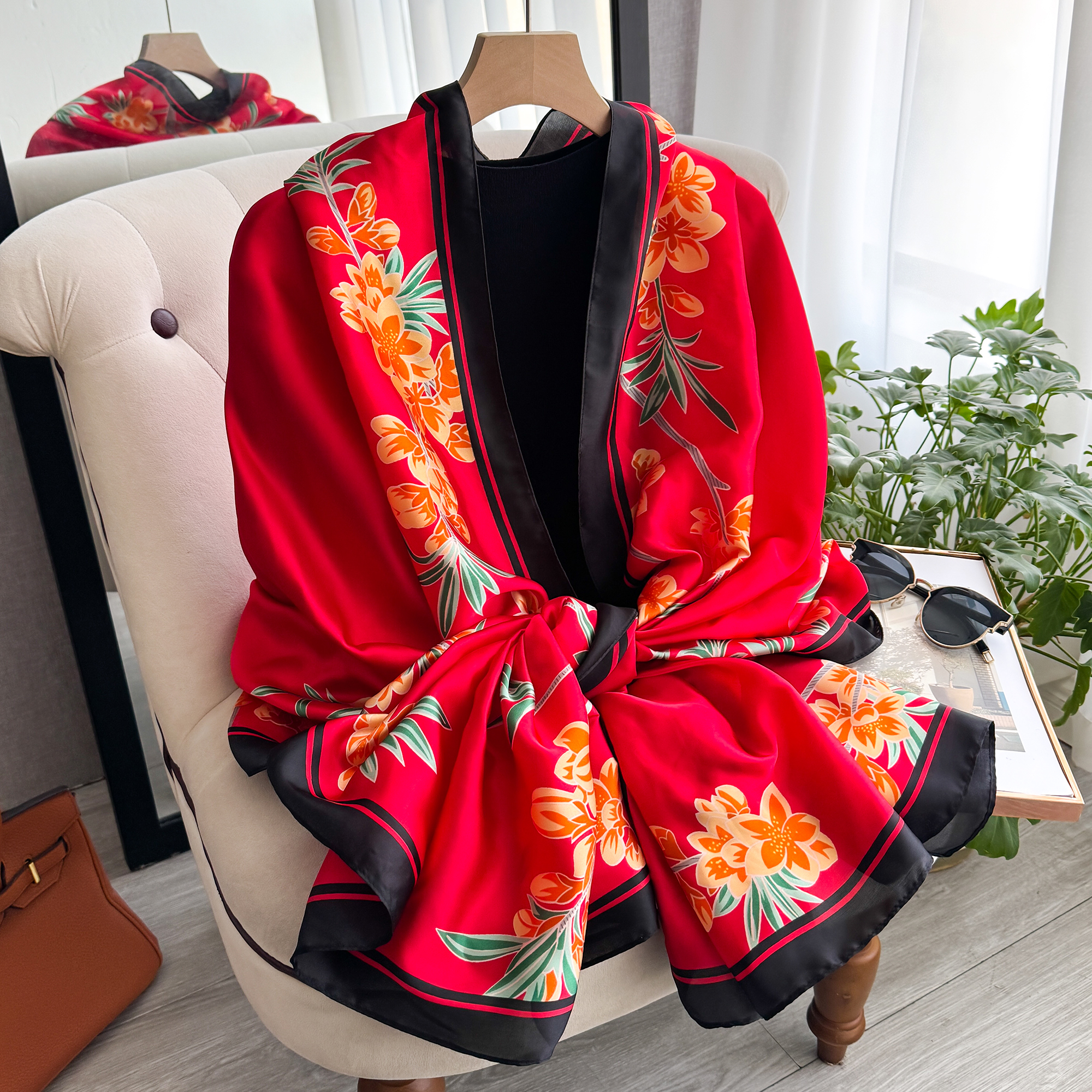 Écharpe en soie classique 180x90cm pour femme, grand format, imprimé tendance, châle de bureau, hijab, écharpe de plage, bandana, foulard, paréo
