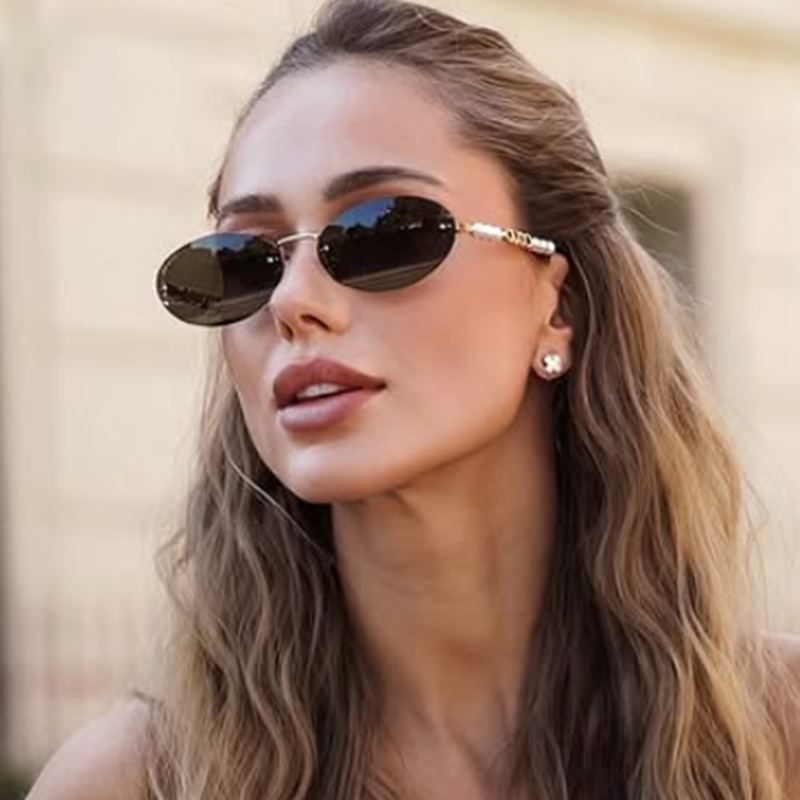 Marque de luxe lunettes de soleil ovales pour femmes mode sans monture perles lunettes de soleil dames haute qualité lunettes Vintage lunettes nuances