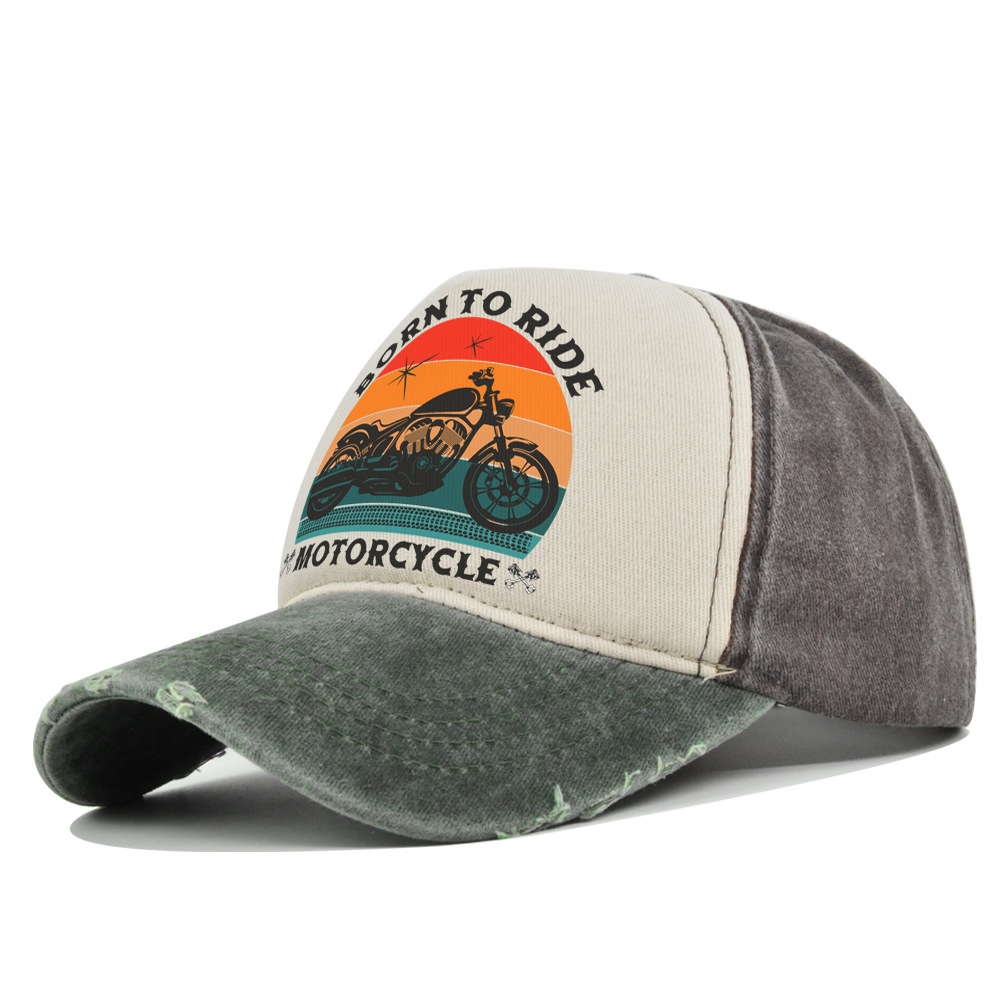 Casquettes pour hommes et femmes : Casquettes de baseball pour moto, casquettes rétro imprimées, casquettes de camionneur en coton éponge, casquettes de soleil délavées pour hommes