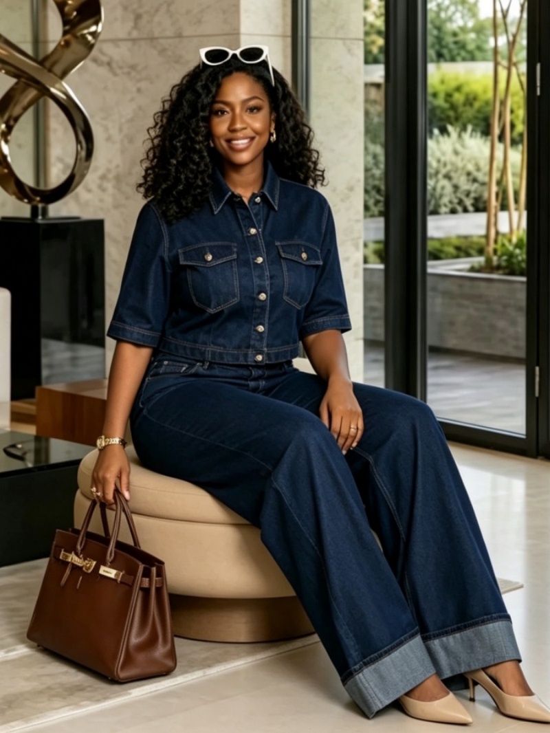 Ensembles 2 Pièces en Jean Tendance pour Femme – Tenues d'Été 2026 : Haut à Manches Mi-Longues et Jean Droit – Ensembles Cowboy pour Femme