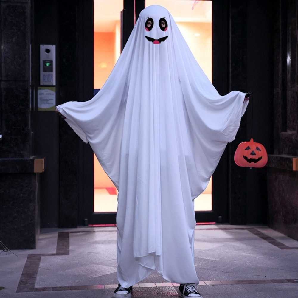 Cape d'halloween à capuche, Cape de Cosplay drôle, visage souriant, Poncho fantôme, vêtements effrayants, Costume de Cosplay fantôme œil noir