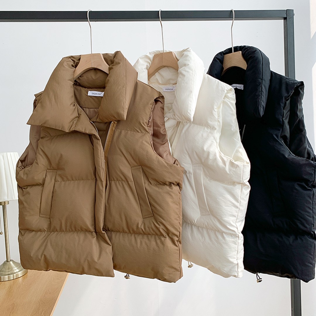 Femmes mode automne nouveau 2024 col montant élégant vers le bas manteaux vêtements d'extérieur chauds ceinture décontractée sans manches hiver femmes gilets vestes
