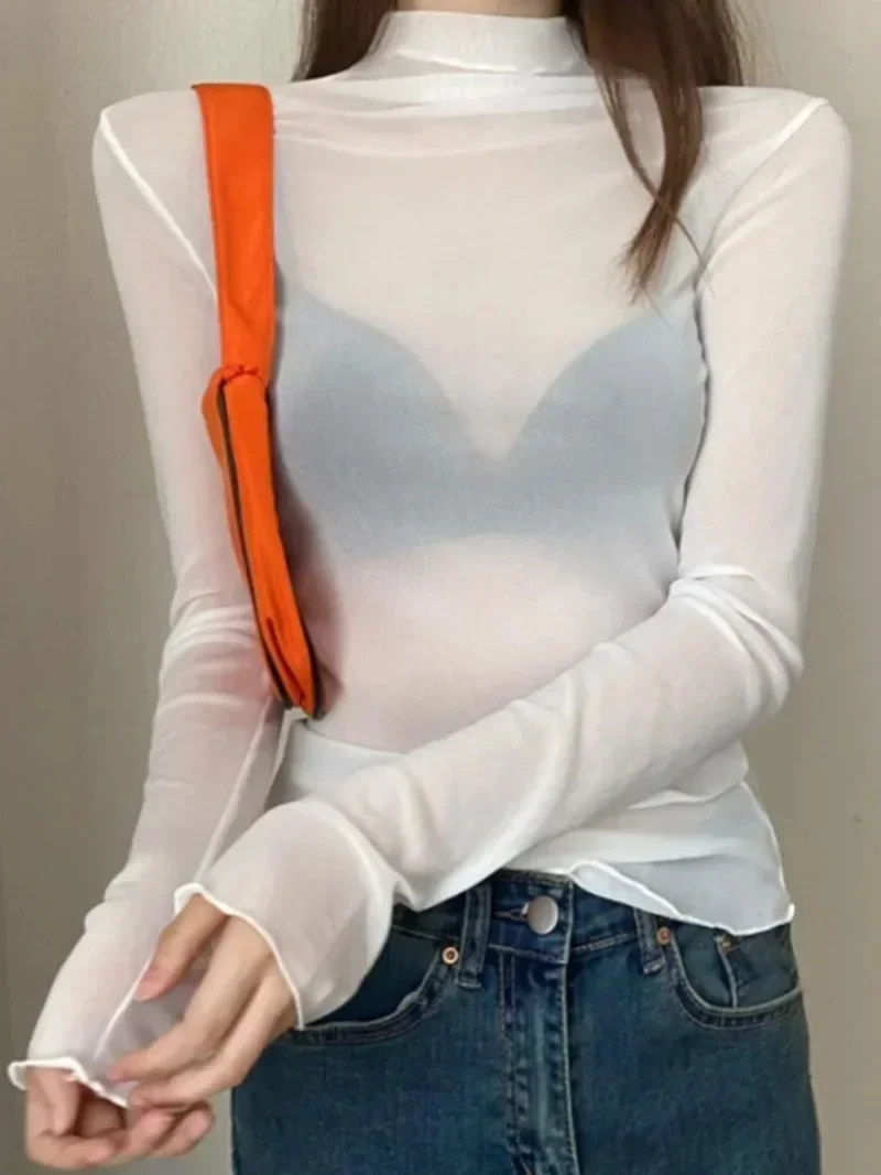Ice InjMesh-Chemisier astronomique pour femme, T-shirt à manches longues, Vêtements d'été, Crème solaire, Bord Aura étranger, Tulle sexy