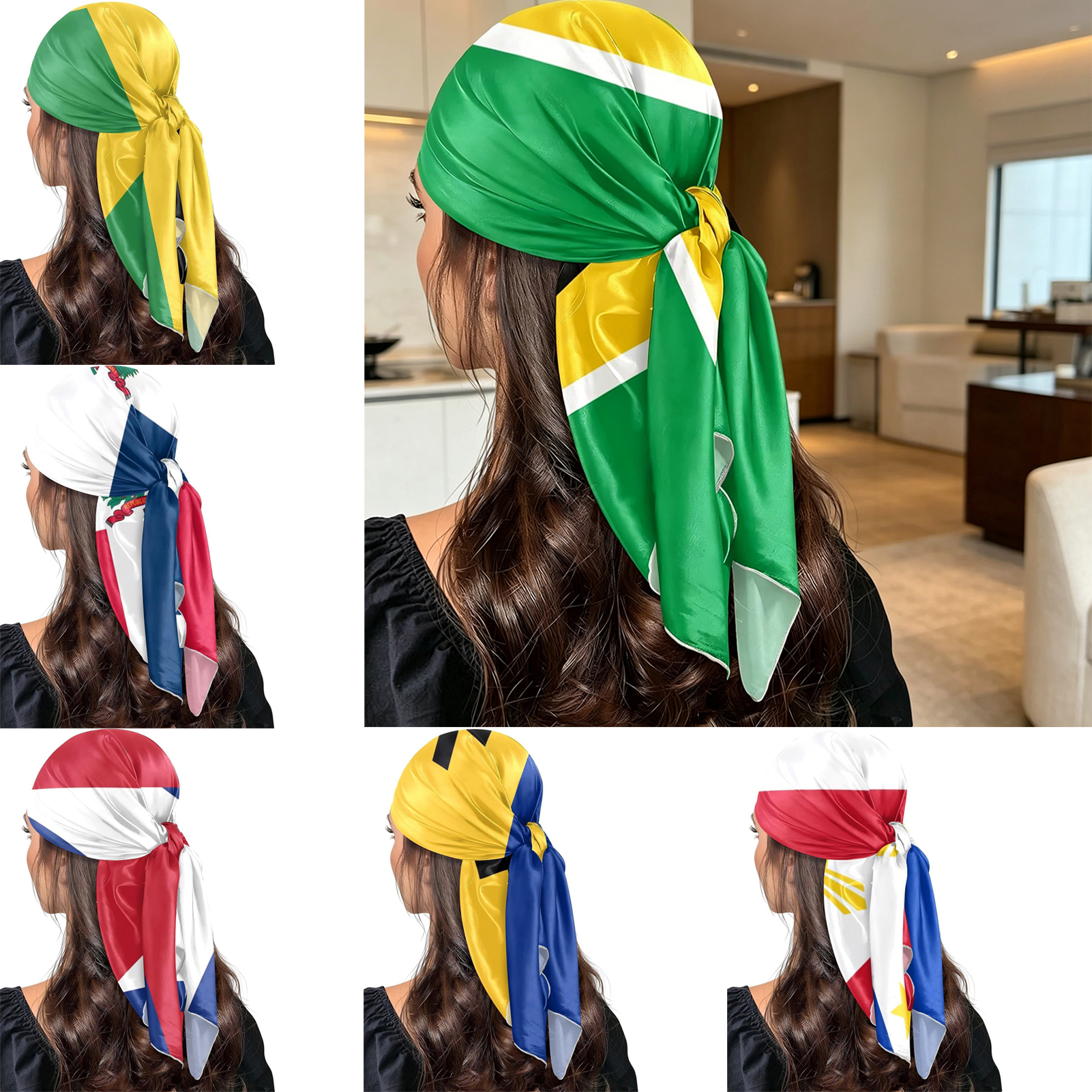 Écharpe carrée avec drapeau national, foulard à la mode avec motif de drapeau, défilés et événements patriotiques, accessoire de mode quotidien au bureau