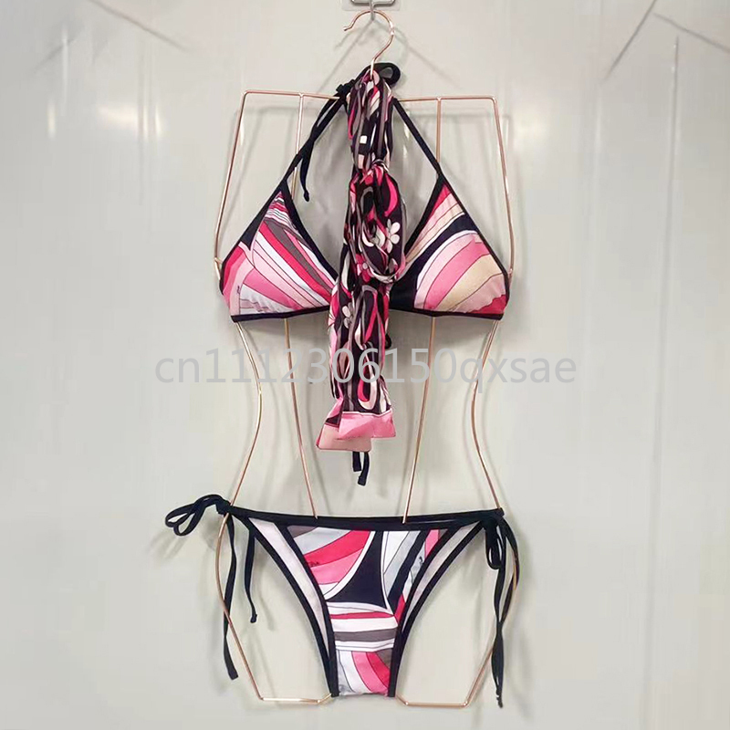 Ensembles de bikini pour femmes avec foulard bandeau et logo signature lettre, ensembles de bikini sexy pour femme, vêtements de plage, maillots de bain