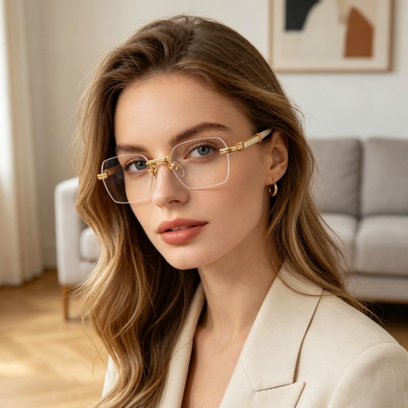 Lunettes de soleil de luxe sans monture pour femmes et hommes, verres carrés transparents, lunettes de marque, pour voyage et conduite