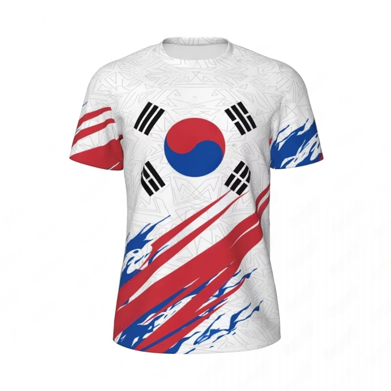 Mode corée du sud drapeau Football T-shirts pour hommes tendance été emblème National 3D imprimé T-shirts en vrac respirant sport T-shirts