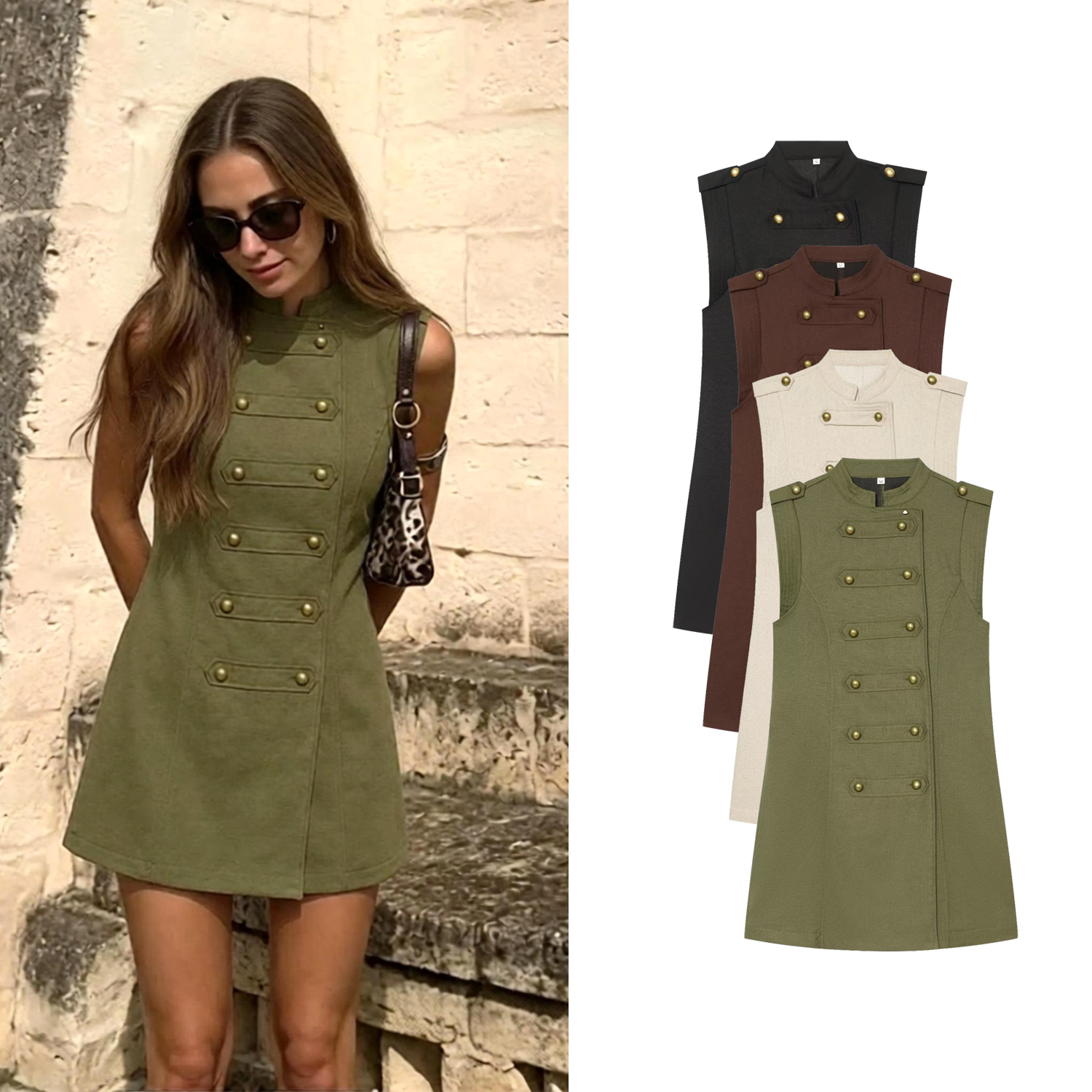Robe mini vintage ajustée pour femme, style Napoléon, élégante et décontractée, chic urbain, pour l'été et l'automne