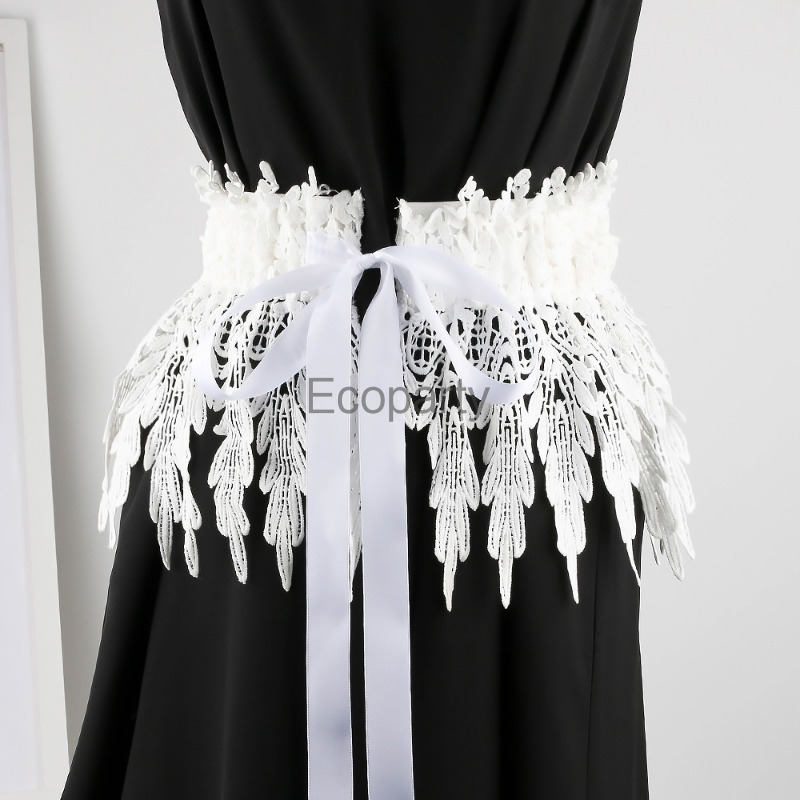 Ceinture en dentelle pour femmes, décoration de chemise, noir, blanc, élastique, large taille, couverture, mode, leggings, 2024
