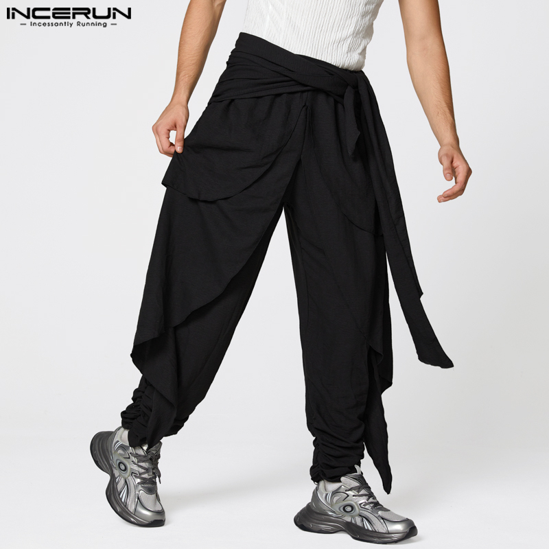 Pantalon décontracté pour homme, mode été printemps, pantalon harem plissé, pantalon long INCERUN, streetwear, vêtements pour homme grande taille S-5XL