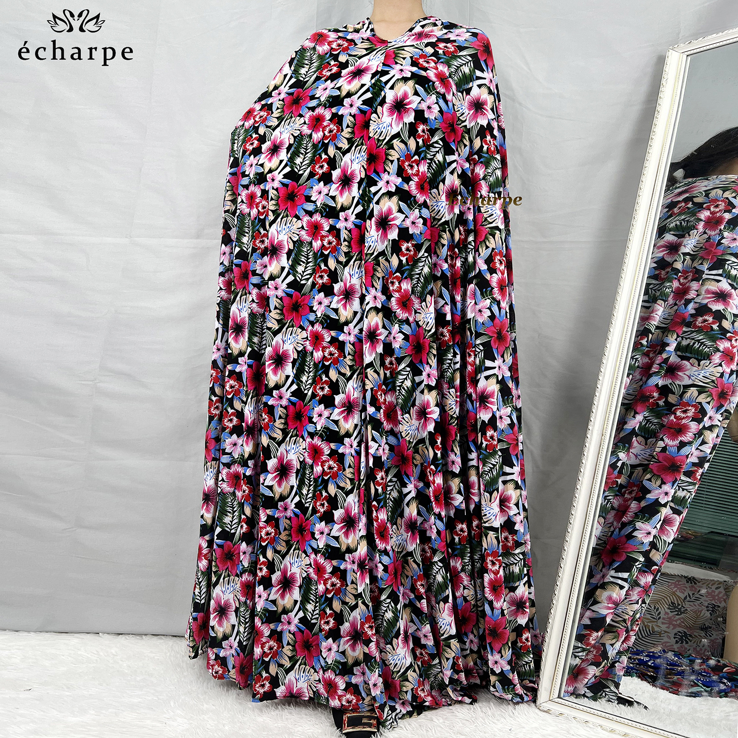 FIBRLOVER-Ensemble de Vêtement de Prière pour Femme, 1 Pièce, Dubaï, Abaya, Arabe, Jibab, Fleurs, Djellaba, tiens imar, Caftan