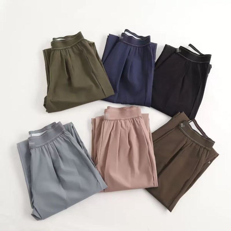 Nouveau pantalon d'été à taille haute, long et à jambes larges, en soie glacée fine, séchage rapide, taille élastique, ample et polyvalent, décontracté.