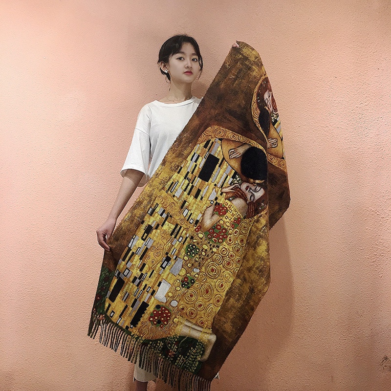 GustAbility Klimt-Châle en Cachemire pour Femme, Imprimé Numérique, Pashmina, Couverture Chaude d'Hiver, Foulards en Laine Ronds de Styliste