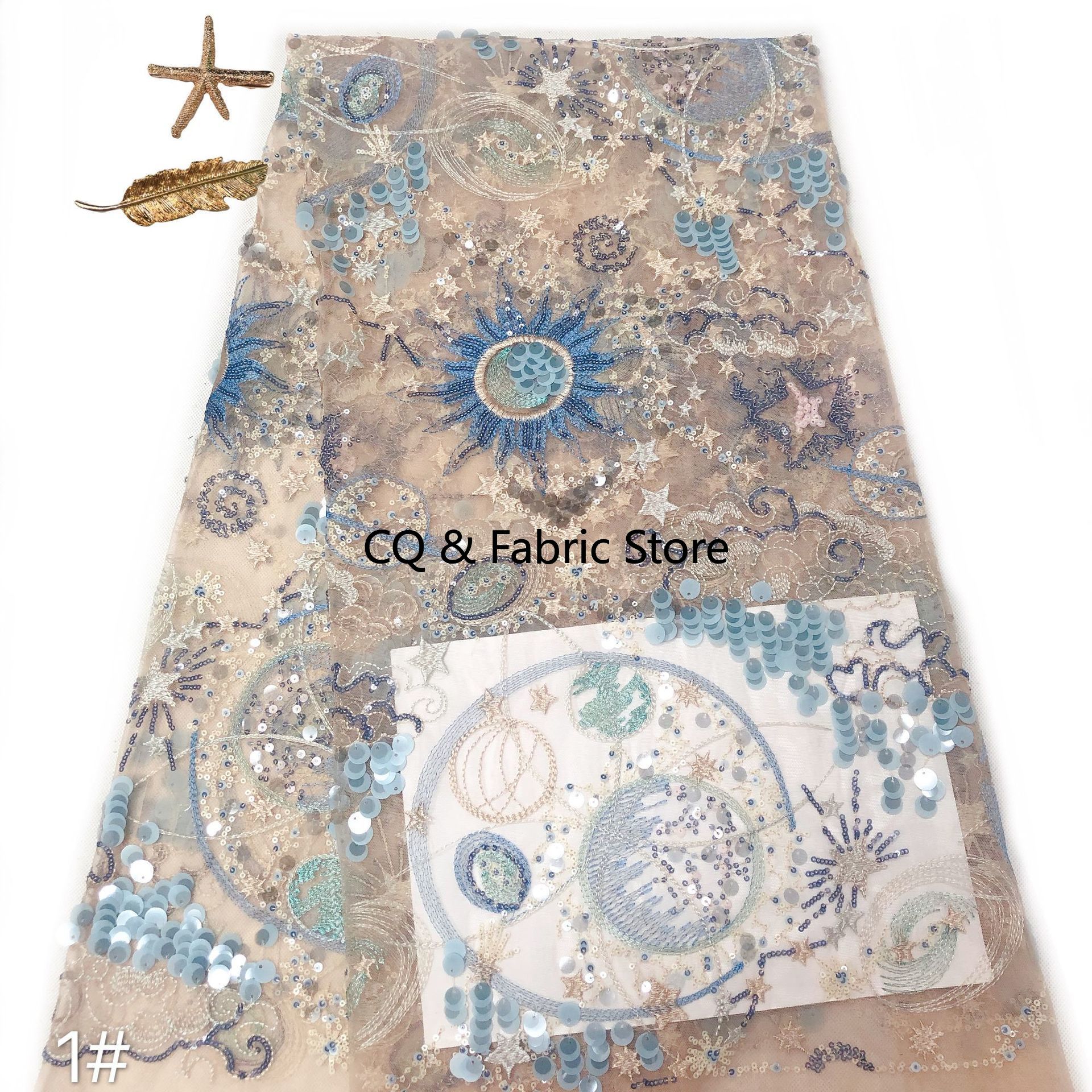Tissu en dentelle à paillettes brodées en Tulle abricot, pour robes de soirée, nouveau tissu de styliste de 1 yard