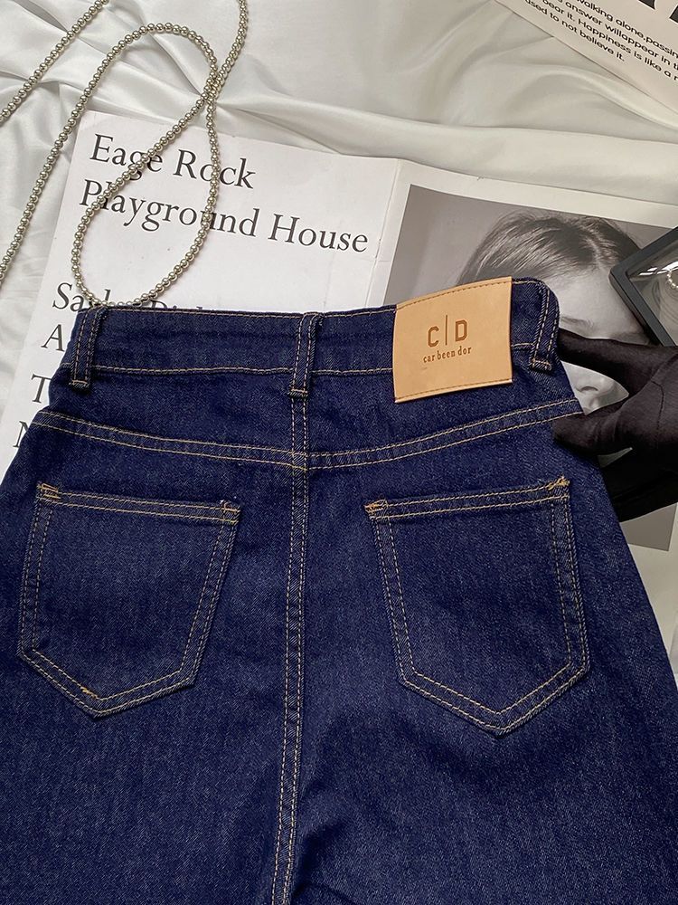 Jean droit bleu pour femmes, pantalon taille haute, amincissant, ample, tombant, jambes larges, début d'automne, nouvelle collection 2024