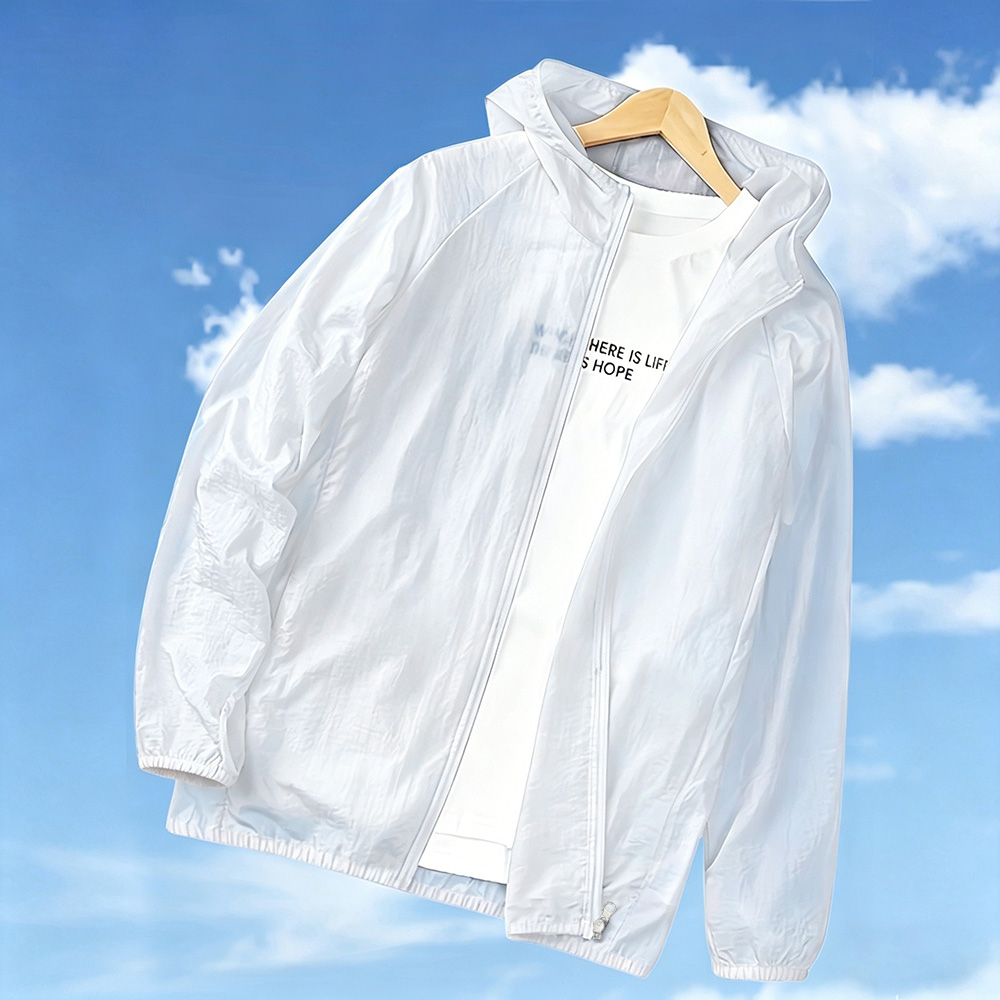 Vestes d'été pour hommes, légères, à séchage rapide, couleur unie, avec capuche, fermeture éclair, protection solaire, vêtements en soie glacée