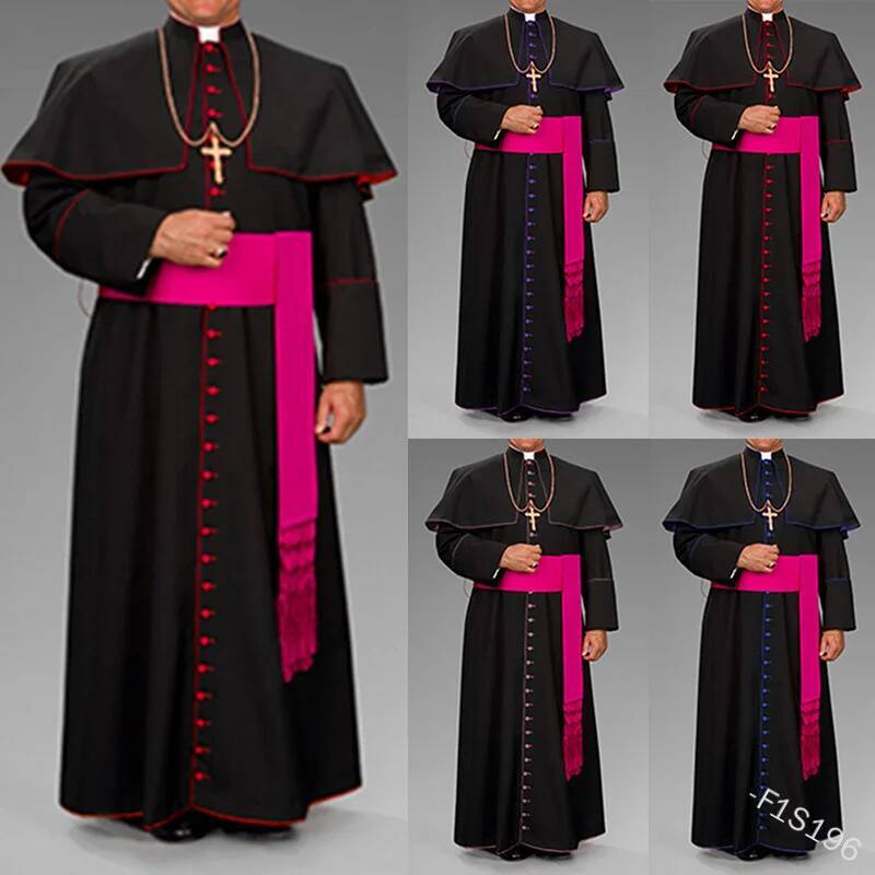 Cassette prêtre romain Robe noire ceinture clésiastique vestimentaires rituel médiéval Robe assistant noir prêtre Robe ceinture taille Cosplay
