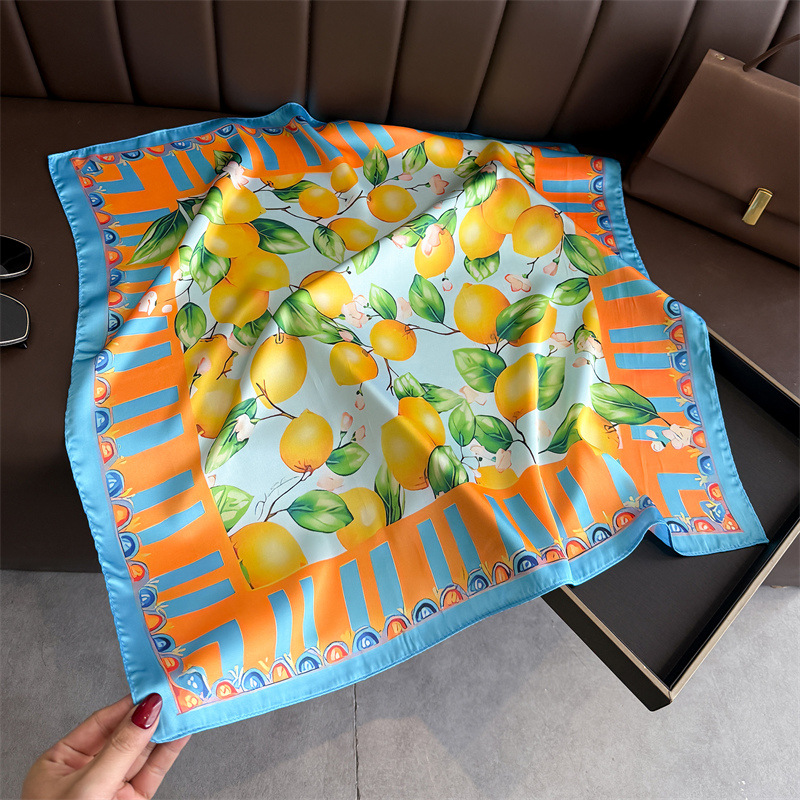 Foulard carré en soie imprimé fruits pour femmes, cravates de cou, Hijab doux, Foulard Bandana, décoration féminine, nouvelle collection 2026