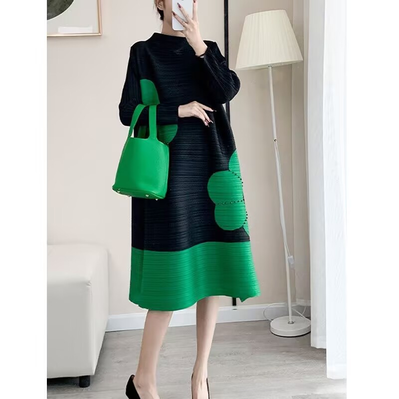 Robes longues pour femmes, jupe longue imprimée de haute qualité, tempérament élégant et plissé, mode haut de gamme, col rond