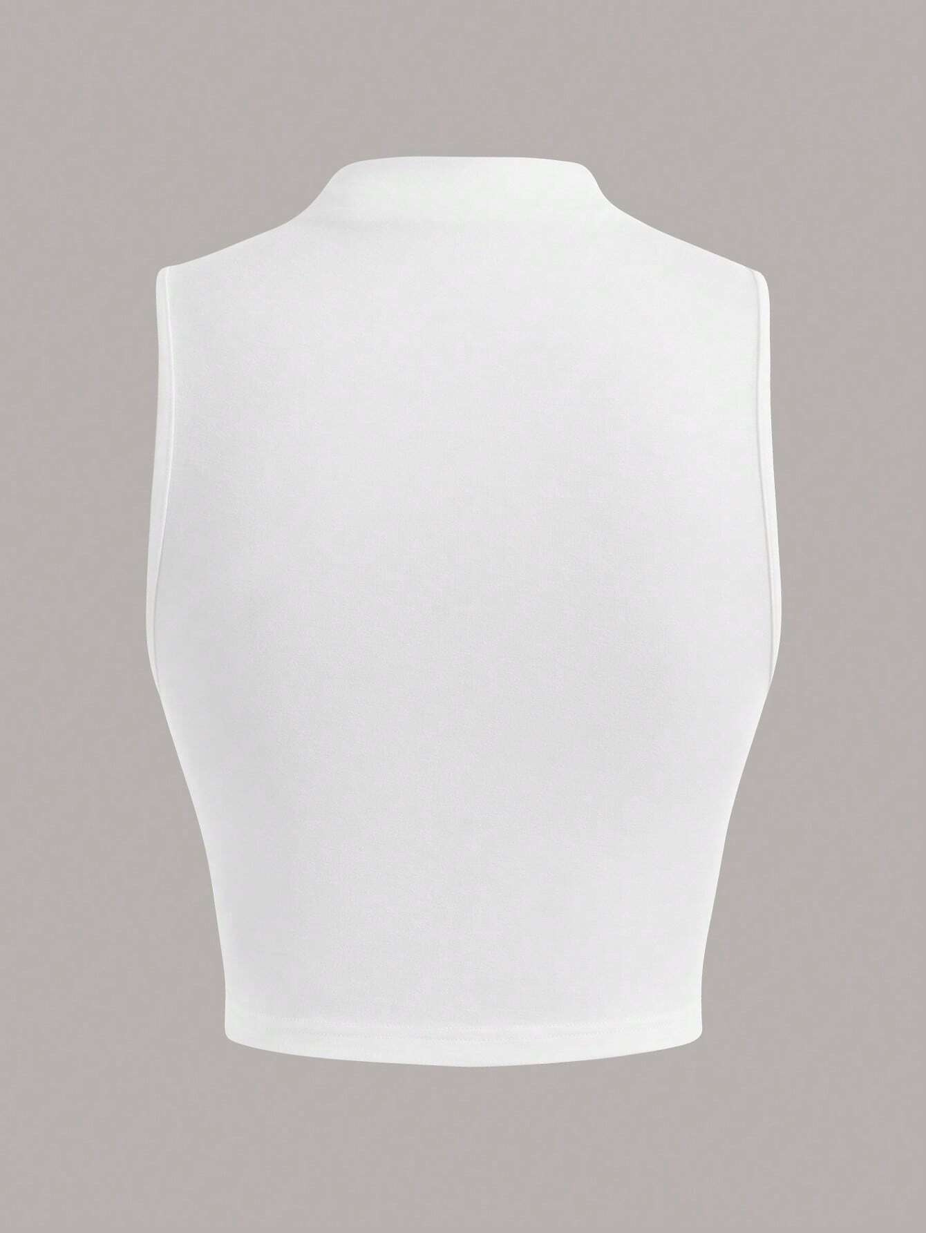 Débardeur sans manches à col montant pour femmes, décontracté, Sexy, couleur unie, Slim Fit, col montant, haut court, Streetwear, été, 2024