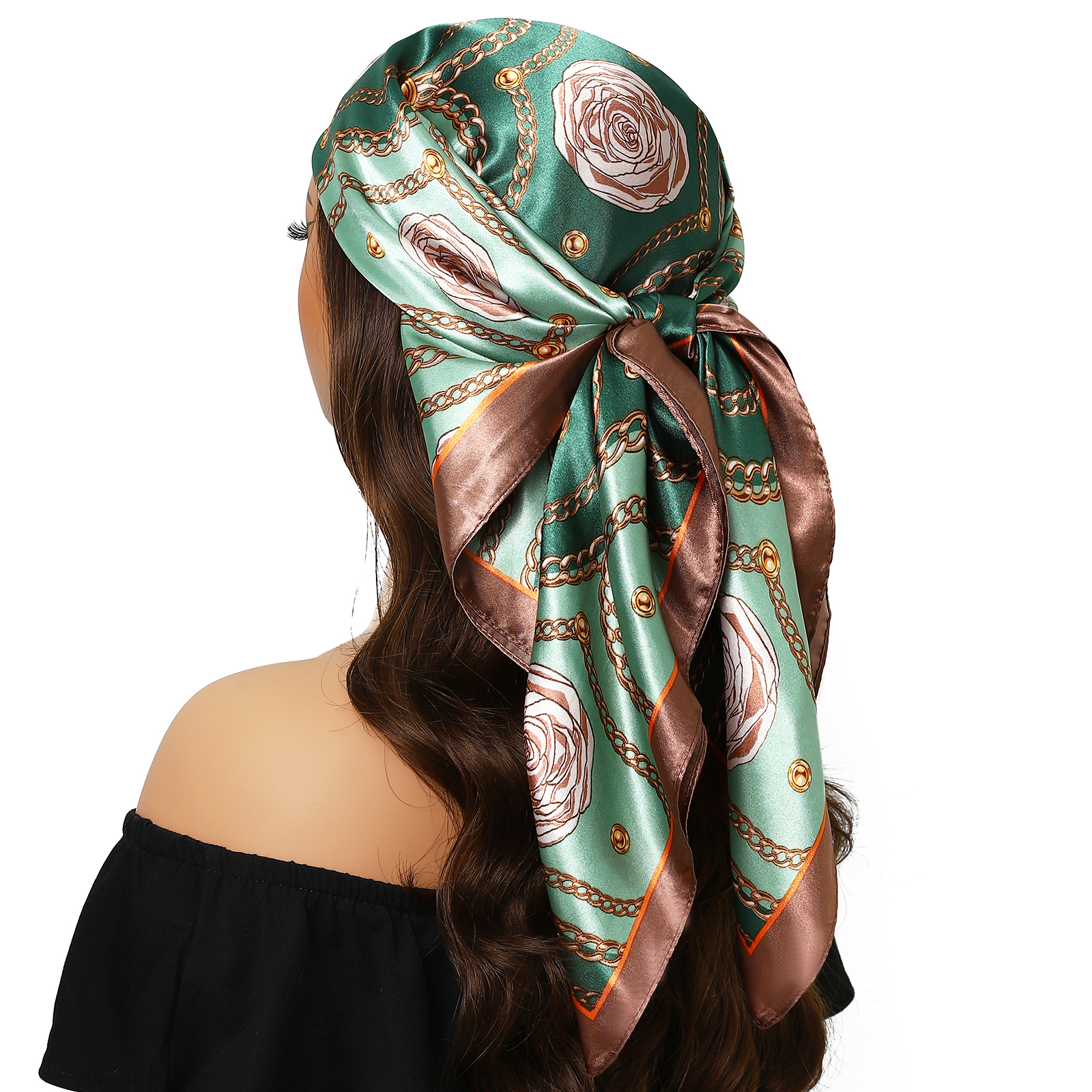 Nouveau 90*90 cm Vintage fleurs carré Foulard femmes soie châle Foulard femme impression bandeau bandeau Foulard Hijab bandes de cheveux