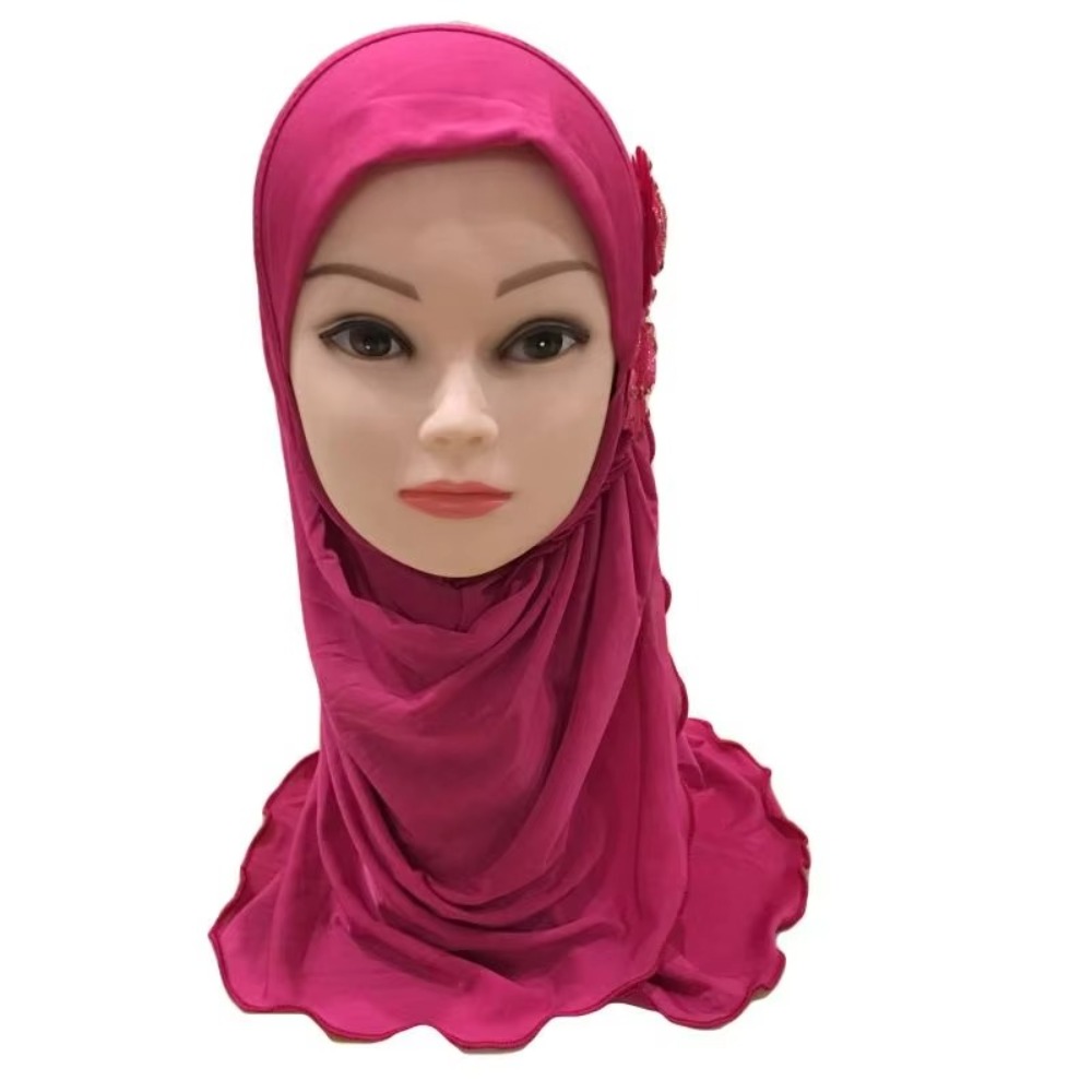 Tête de fleurs solides pour enfants, Hijabs élastiques de 50cm pour filles musulmanes, chapeau de prière, Turban, écharpe islamique, châles