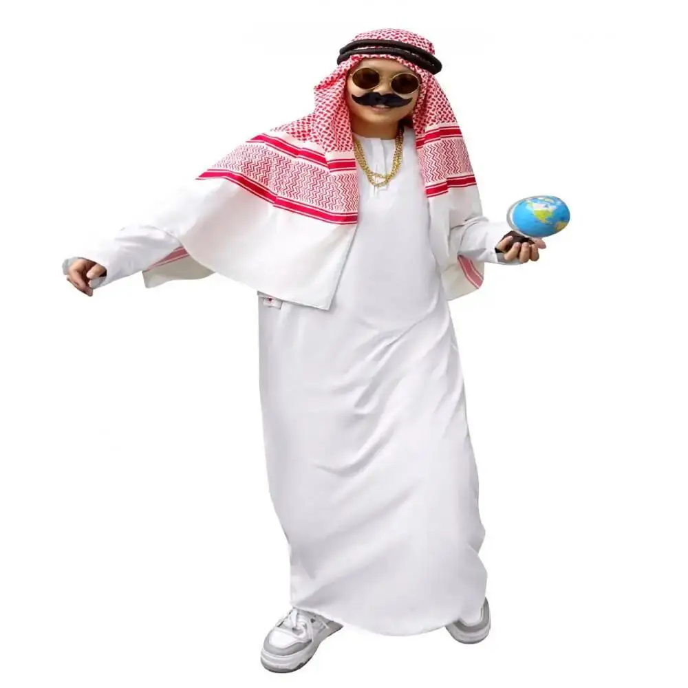 Costume arabe de Dubaï, costume de cosplay de sheik des Émirats arabes unis, robe blanche, foulard pour costume d'anniversaire saoudien riche, costume d'Halloween, tenue de homme riche, polyes