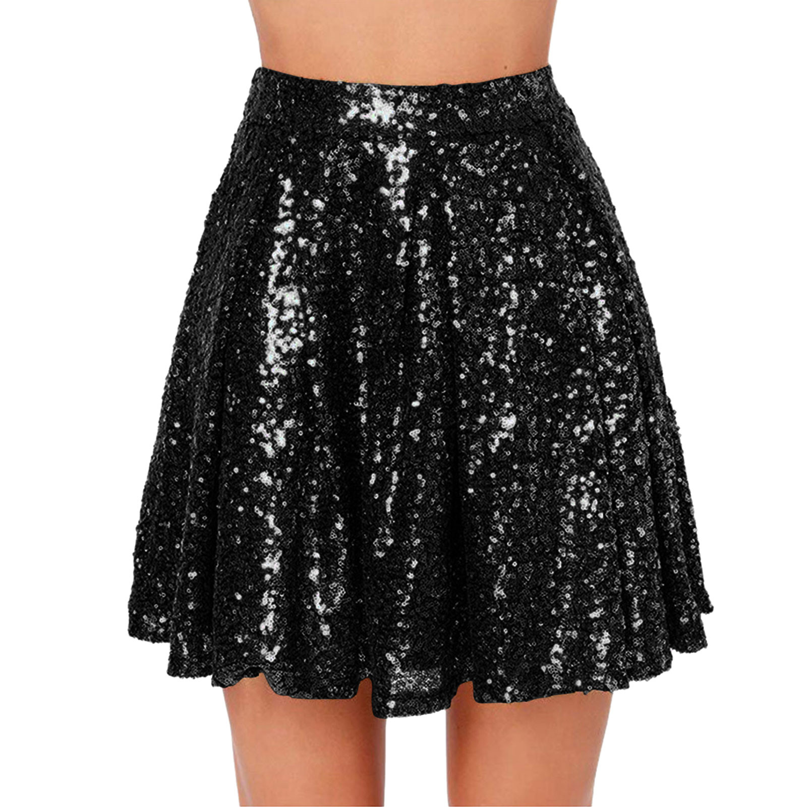 Jupes à paillettes scintillantes femmes Rave Party paillettes brillant taille haute jupe fluide plissée a-ligne jupes Costumes de carnaval Faldas Mujer