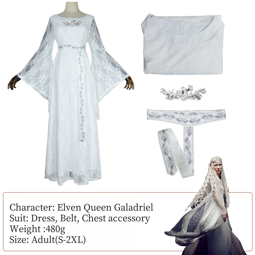 Costume de Cosplay reine elfe, tenues pour Fantasia Galadriel, fête de carnaval d'halloween, jeu de rôle, robe longue avec ceinture, nouveau