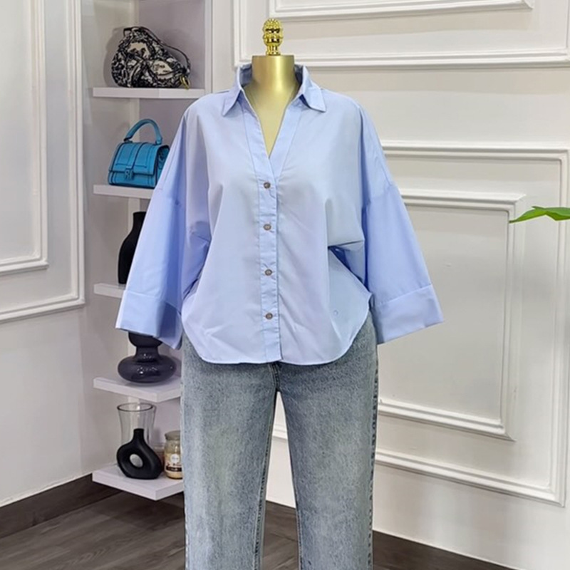 Chemisier Femme Chic en Lin Mélangé à Manches Larges – Style Vintage pour l'Automne