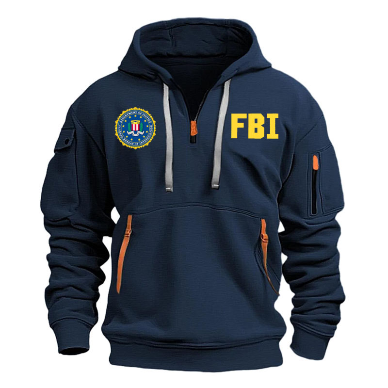 2025 mode fermeture éclair hommes sweat à capuche pour femme manteau FBI impression sport hip hop décontracté demi fermeture éclair unisexe à manches longues sweat à capuche haut
