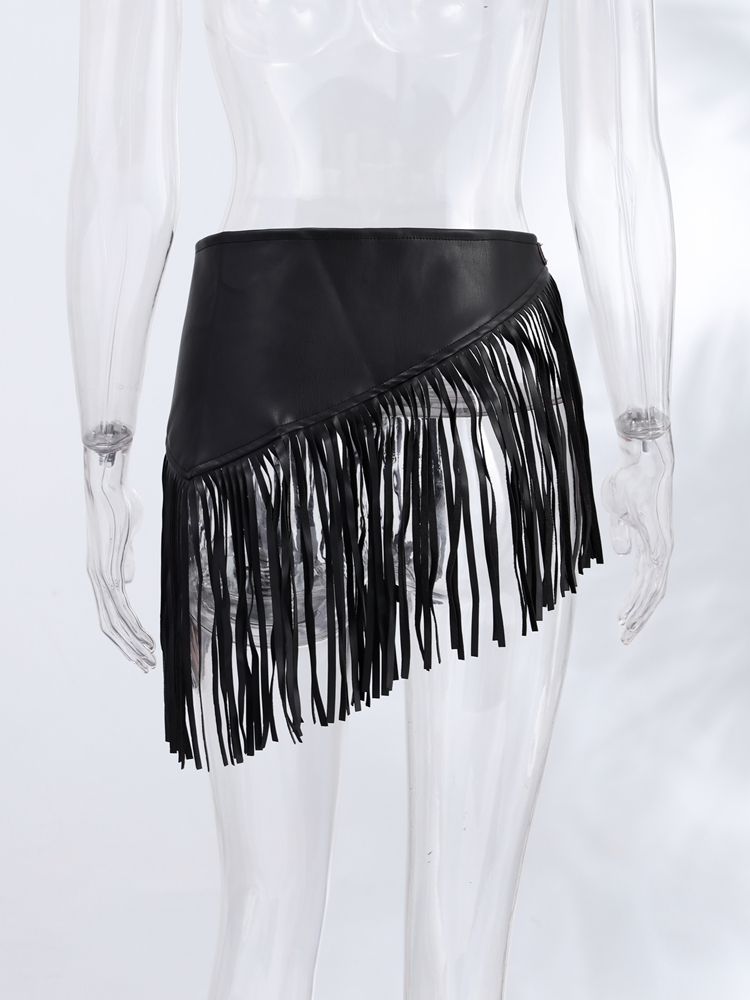 Ceinture de taille asymétrique en similicuir à franges pour femme, style jupe enveloppante noire, polyvalente, collection 2026, vintage, pour soirée et streetwear