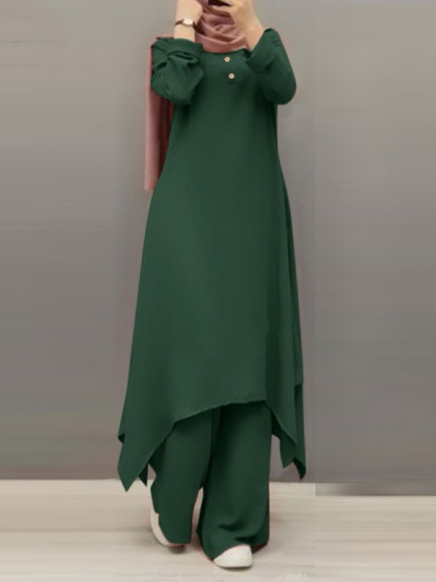 Robe et pantalon à jambes larges pour femmes musulmanes, ensemble musulman 2 pièces, tenue arabe décontractée de Dubaï, caftan du Ramadan, olympiques Eid, 2024