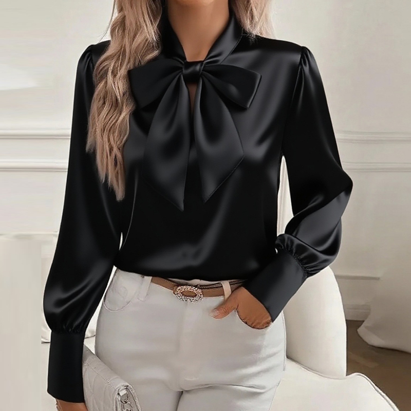 Mode à manches longues chemise en soie femmes mode printemps automne nouveau chemisier en Satin femmes nœud bureau hauts pull