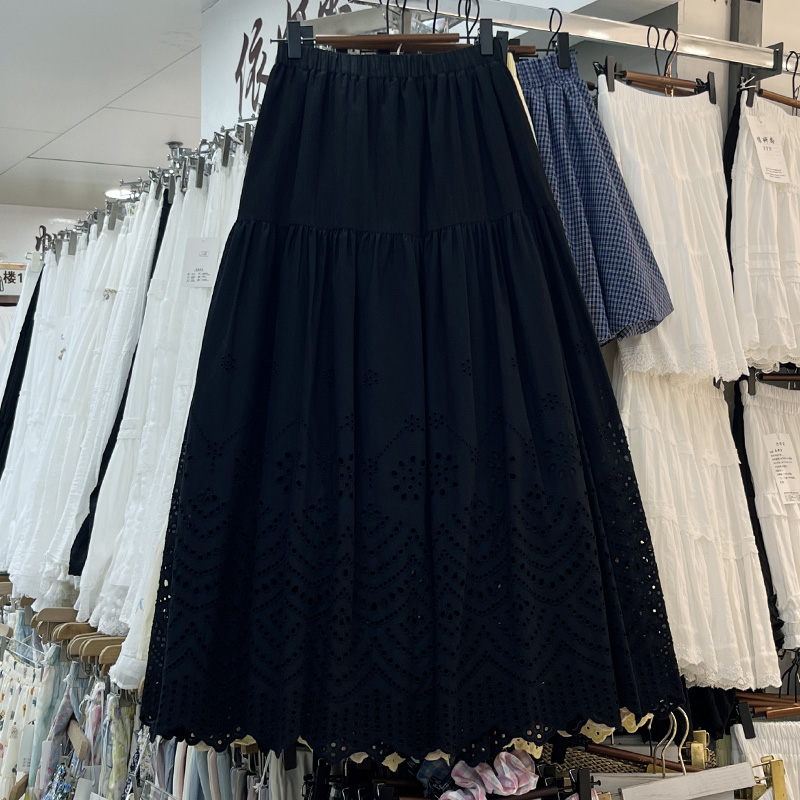 Matakawa dentelle jupes femmes a-ligne solide printemps été élégant évider jupe longue mode coréenne taille haute Faldas Mujer