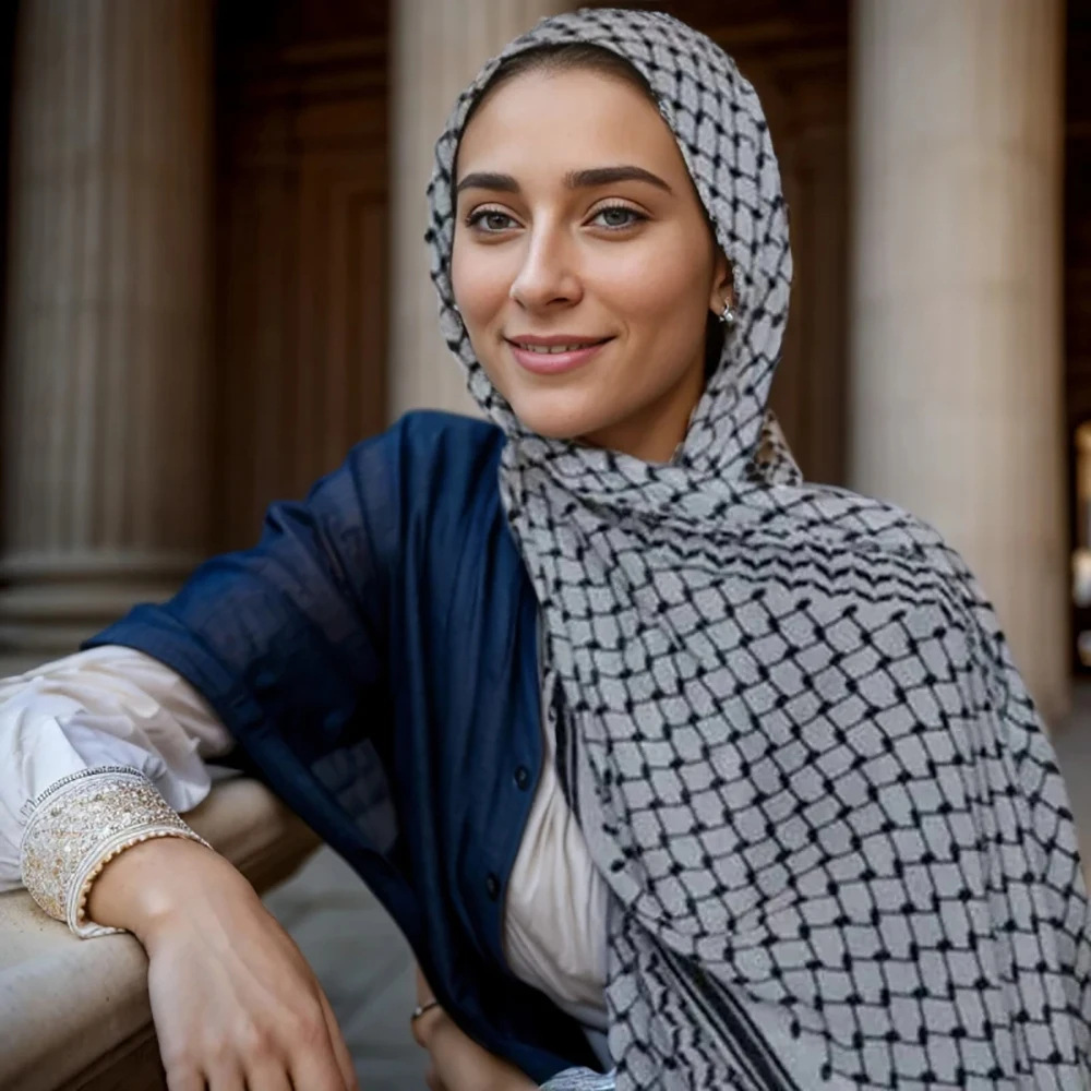 Châle Musulman en Mousseline de Soie Imprimé, Hijab Arabe du Moyen-Orient, Keffiyeh, Palestine, 180x70cm