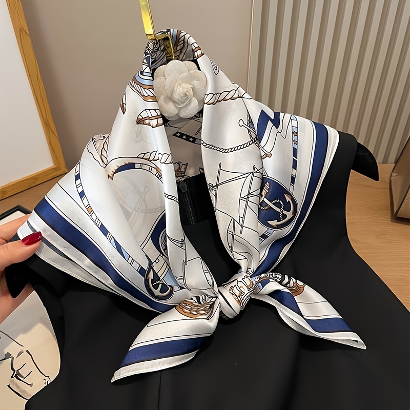 Grande écharpe carrée de luxe à imprimé nautique, fine, respirante et soyeuse, foulard de protection solaire de Style glamour