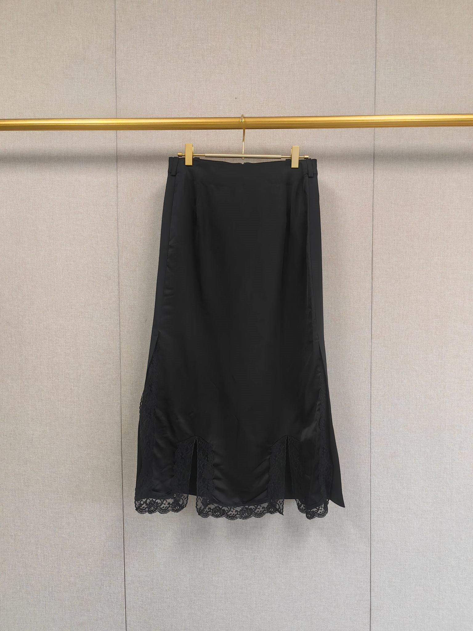 Jupe longue noire pour femme, mi-longue, taille haute, avec fente latérale, en dentelle, style français, pour début d'automne