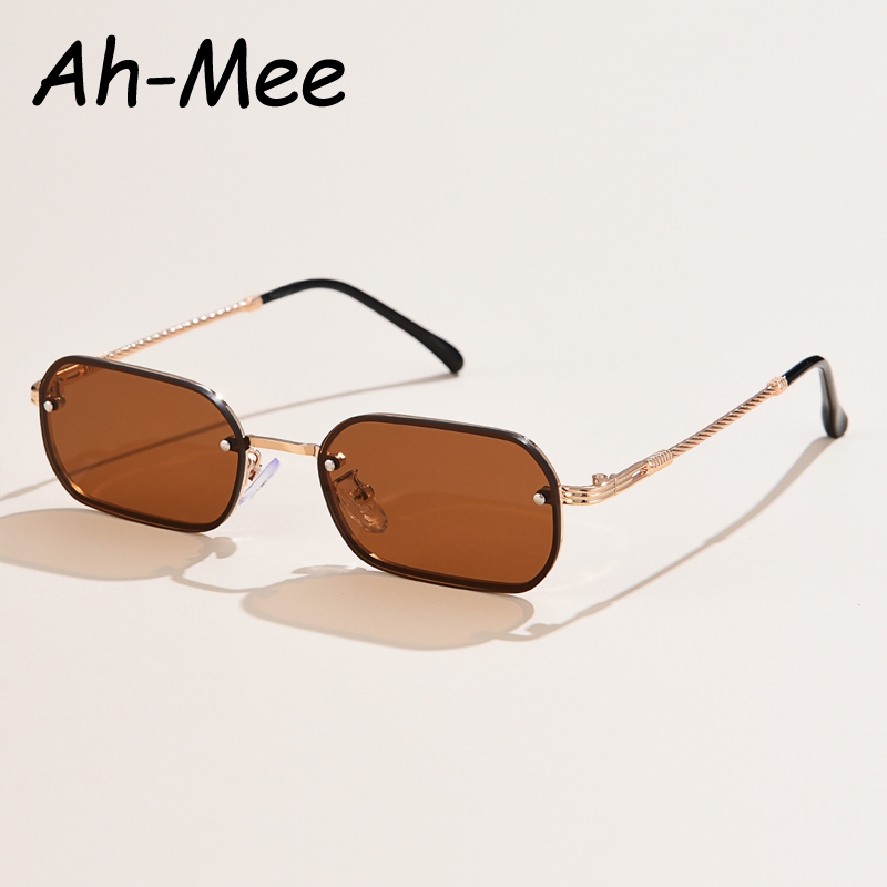 Petites lunettes de soleil carrées sans monture pour femmes, lunettes de soleil noires, lunettes vintage, UV400, marque tendance