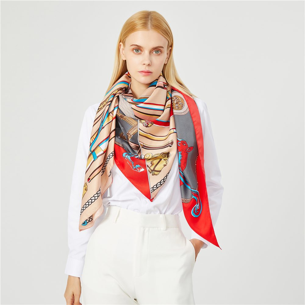 Grand Foulard Carré en Sergé de Marque de Luxe pour Femme, Bandana, Design à la Mode, Châle, 130cm