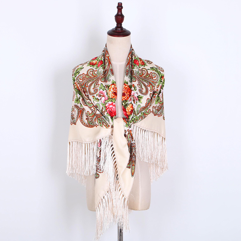 Foulard National russe pour femmes, 130x130cm, Bandana Floral de luxe, châle ukrainien à franges, grande taille, mouchoir, bandeau Babushka